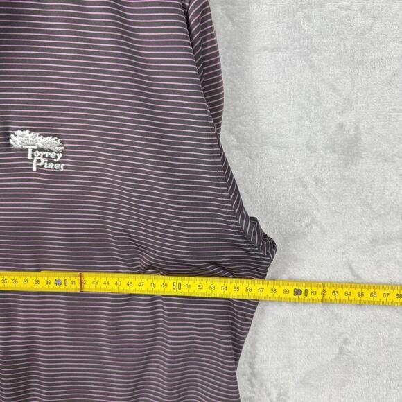 Horn Legend Performance Polo Shirt Men L Purple Stripe Torrey Pines Golf Stretch - Picture 7 of 11